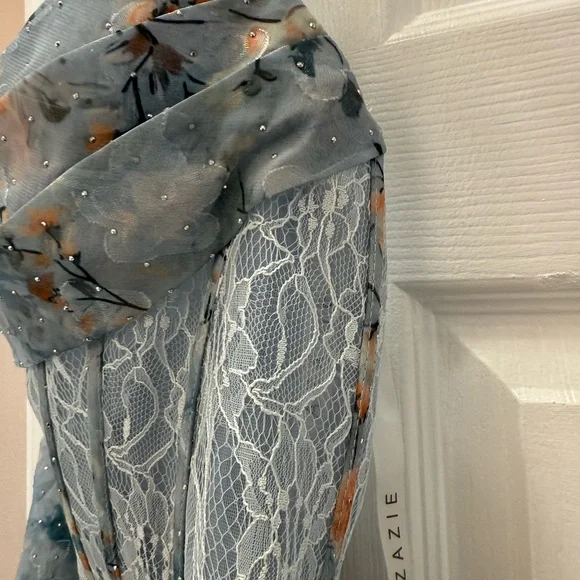 Azazie Blue and Orange Floral Maxi Dress - Picture 5 of 7